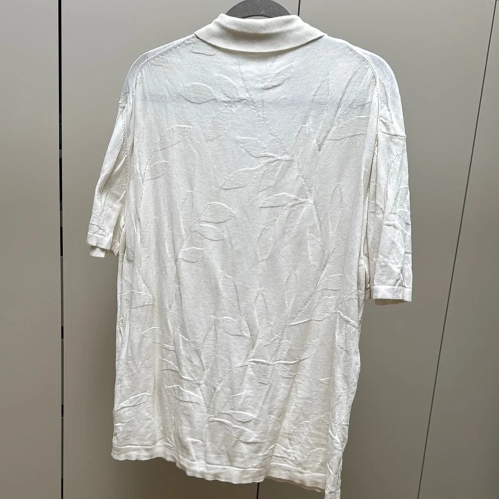 Zara Off-White Floral Knit Fabric Short Sleeved Button up Shirt - Picture 7 of 8